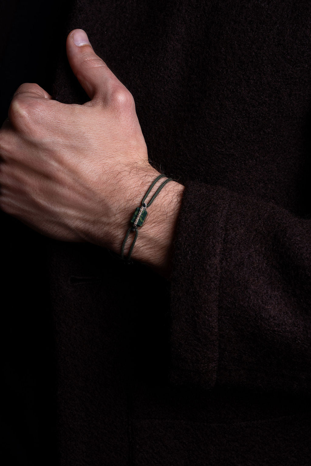 Bracelet or blanc pavé diamants bruns et porphyre