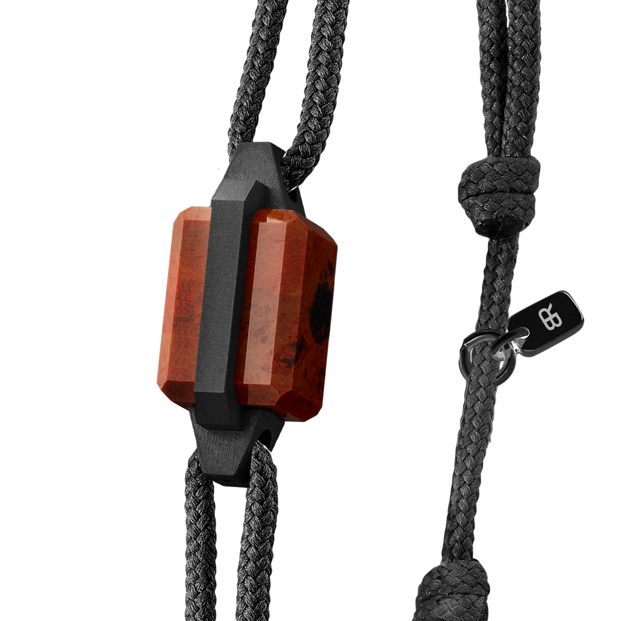 Bracelet acier microbillé, DLC noir et obsidienne acajou
