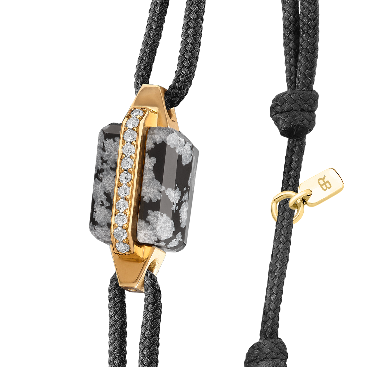 Bracelet or jaune, diamants et obsidienne neige