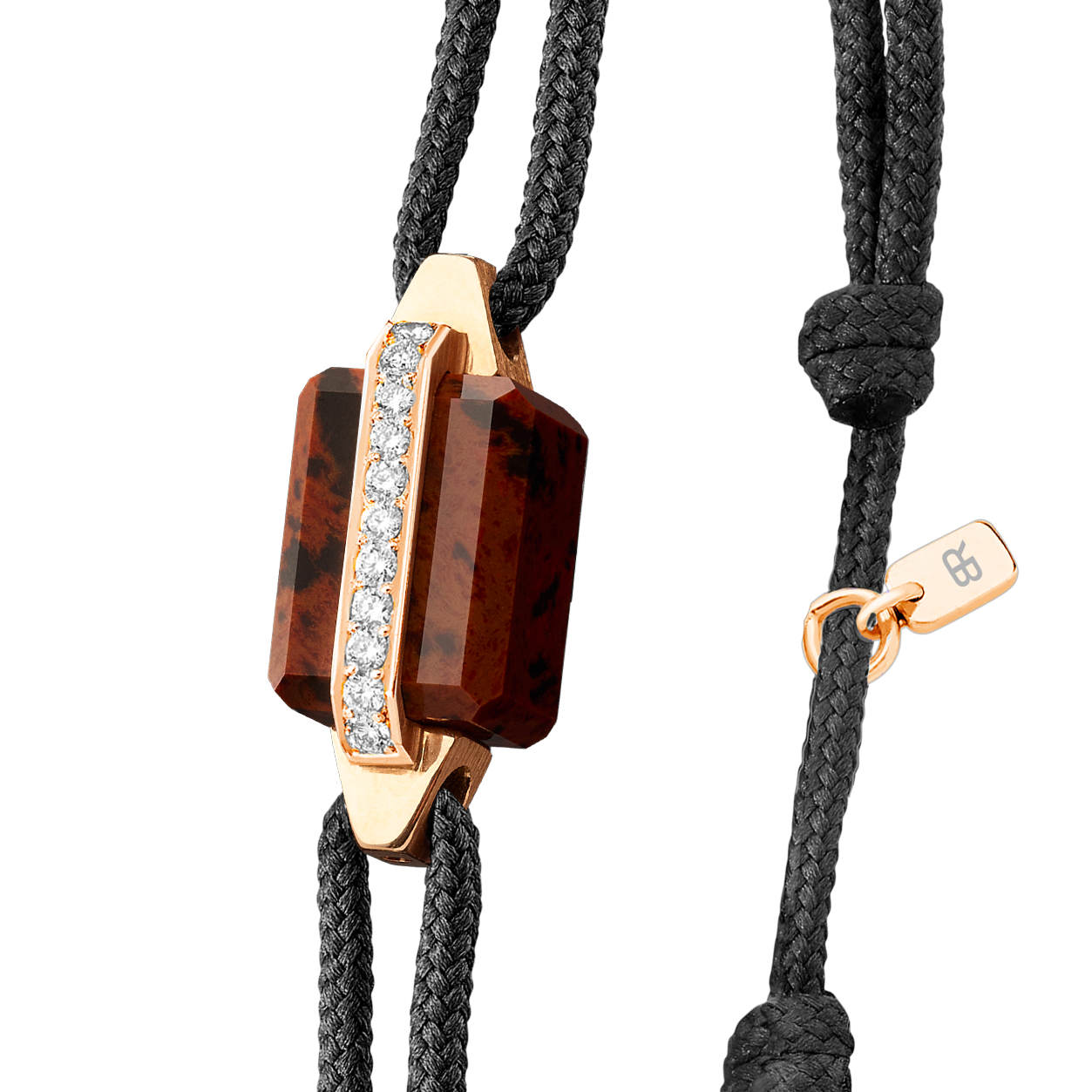 Bracelet or rouge pavé diamants et obsidienne acajou
