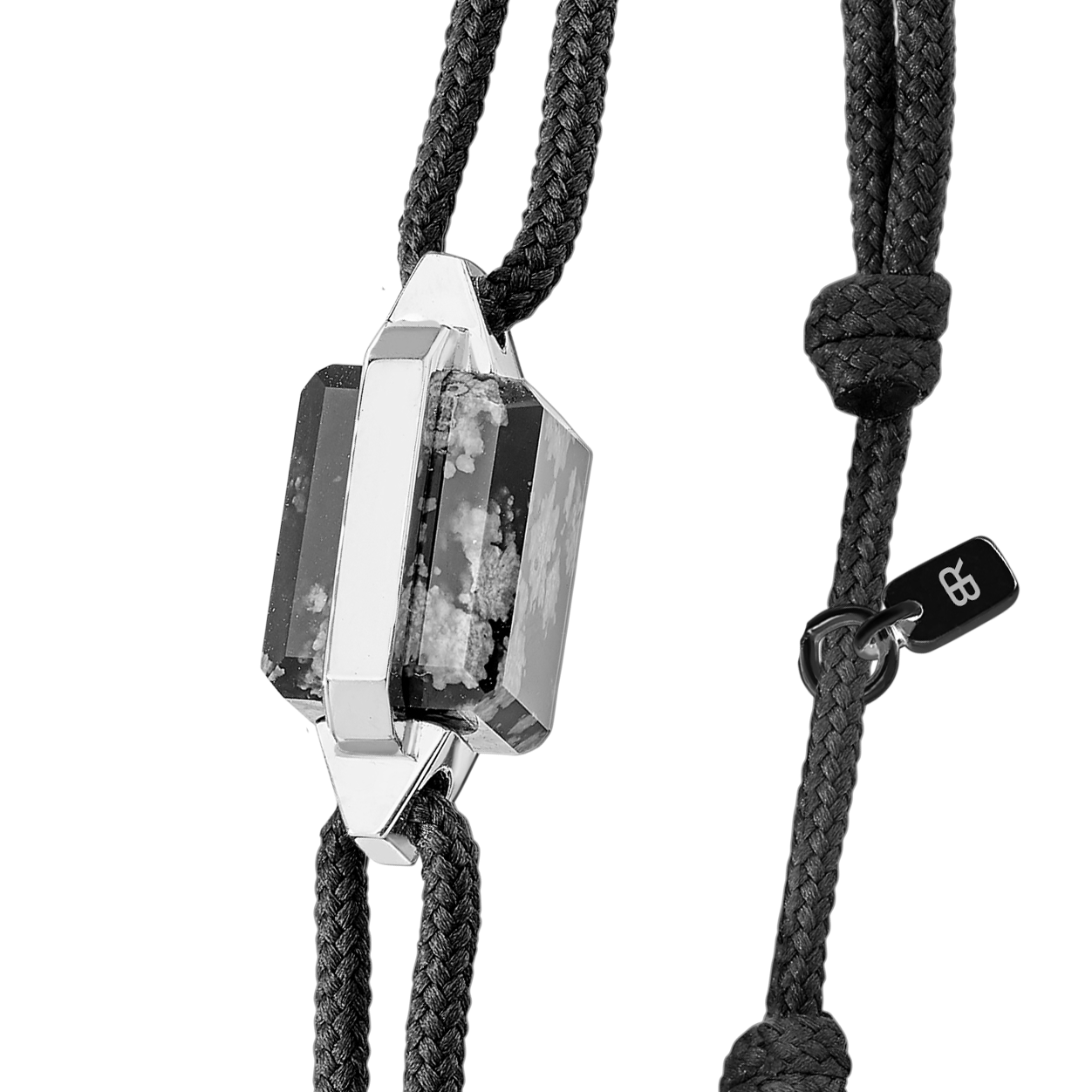Bracelet acier et obsidienne neige