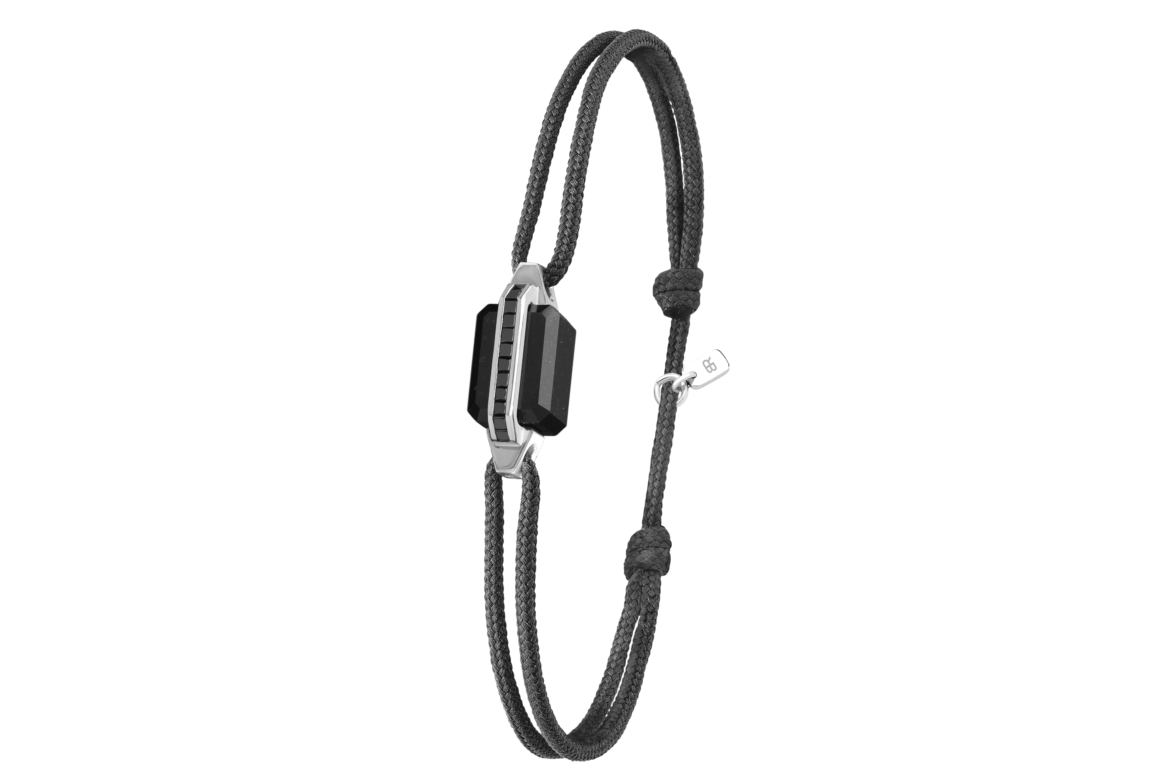 Bracelet or blanc pavé diamants noirs et jade noir