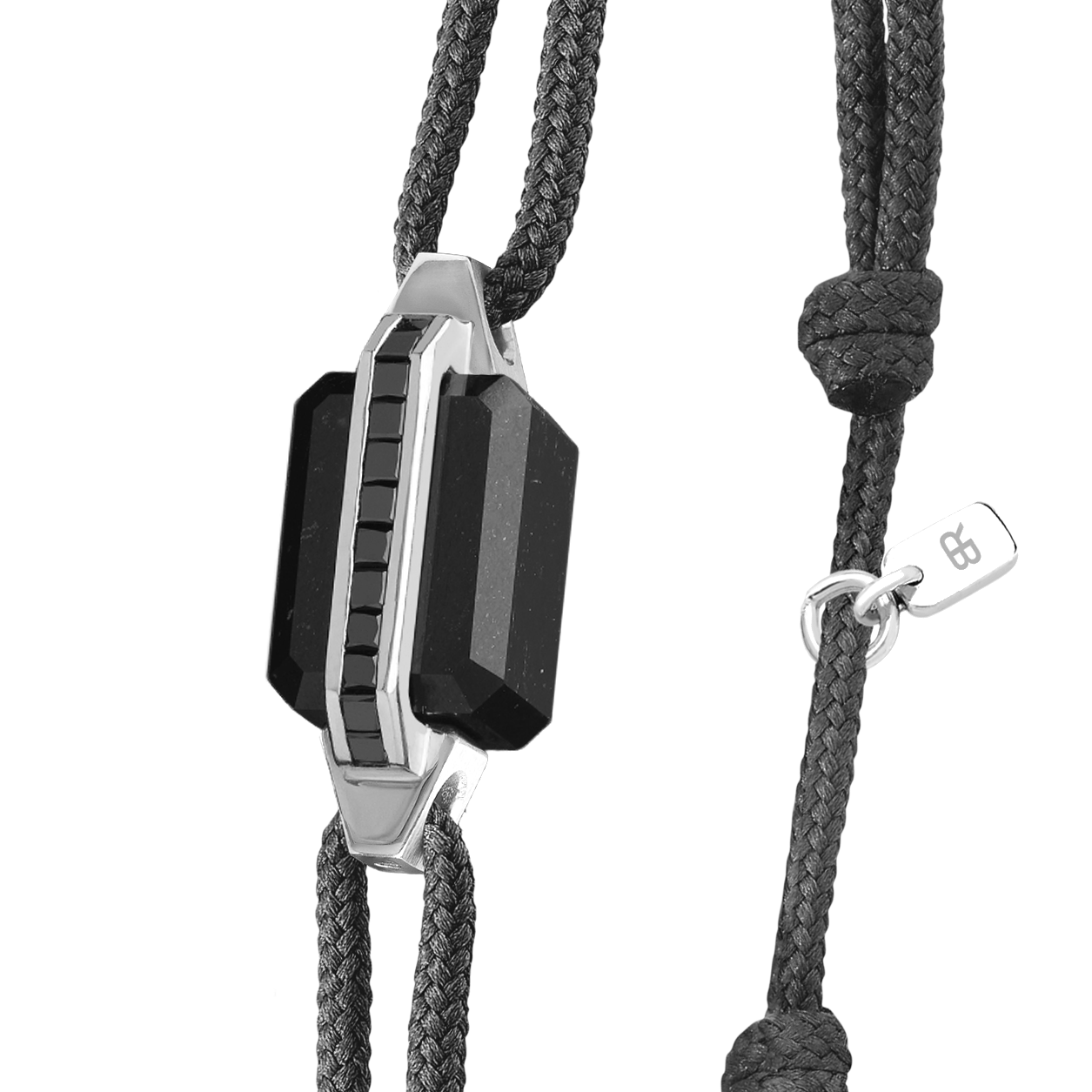 Bracelet or blanc pavé diamants noirs et jade noir