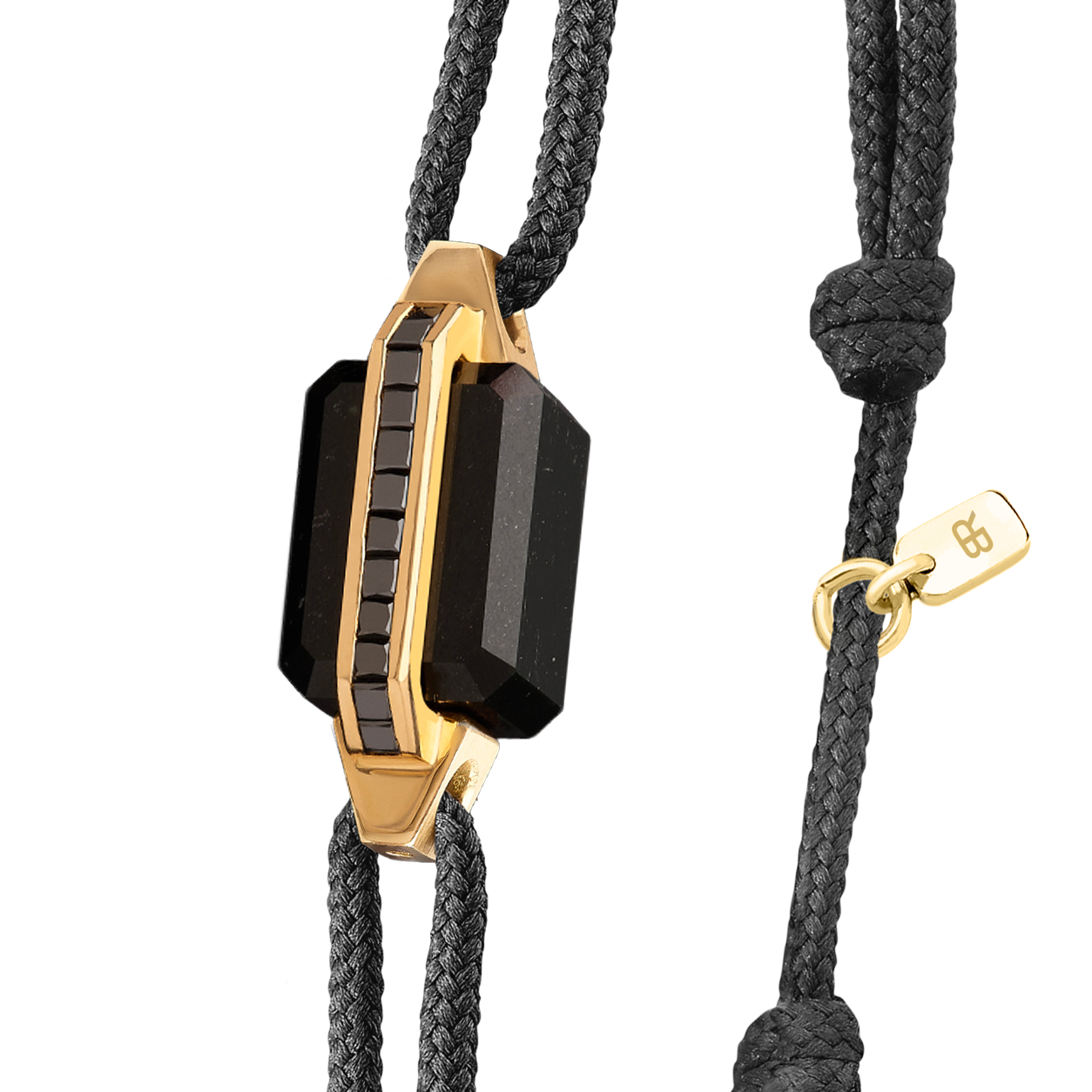 Bracelet or jaune pavé diamants noirs et jade noir