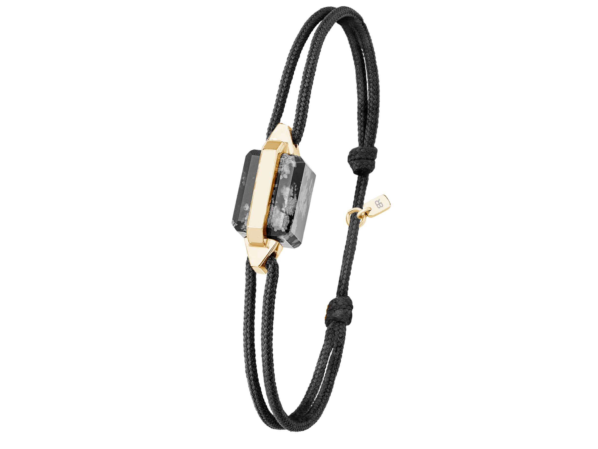 Bracelet XL or jaune et obsidienne neige