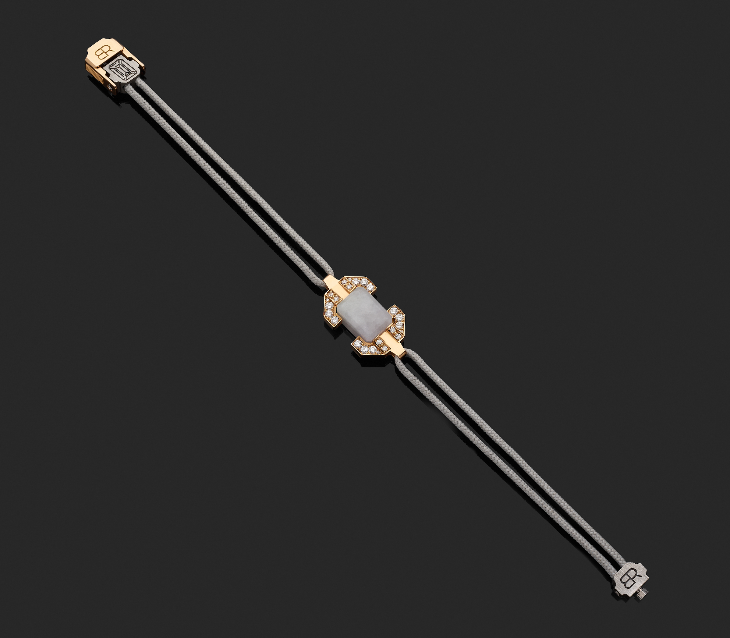 Bracelet or rose, diamants et jadéite blanche