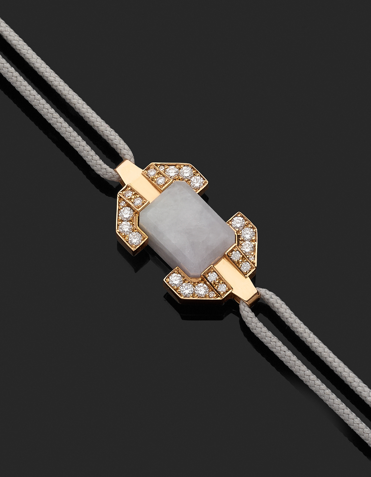 Bracelet or rose, diamants et jadéite blanche