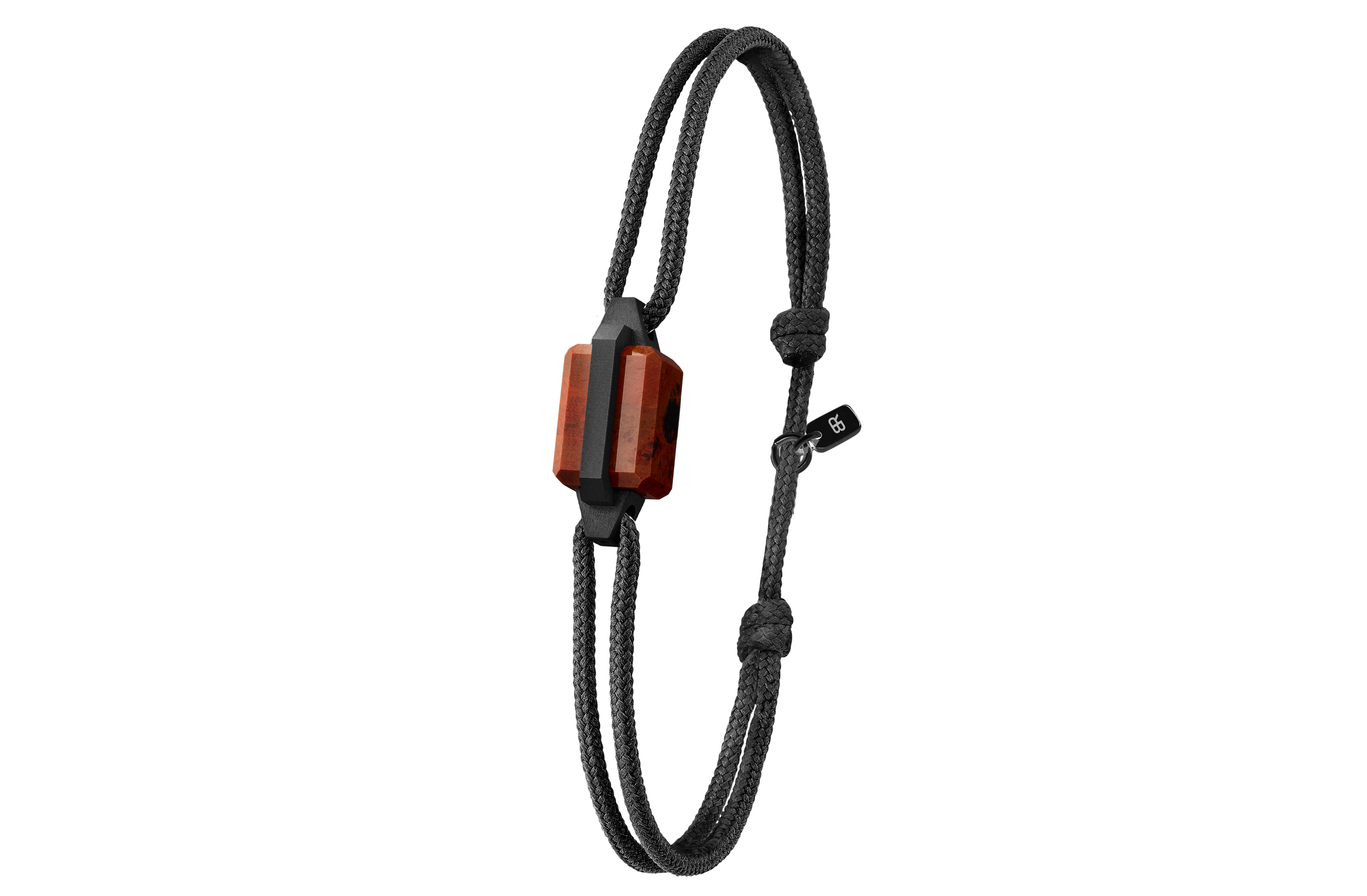 Bracelet acier microbillé, DLC noir et obsidienne acajou