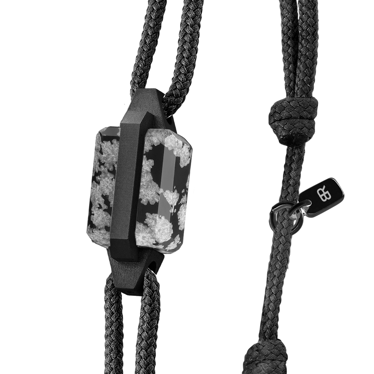 Bracelet acier microbillé, DLC noir et obsidienne neige