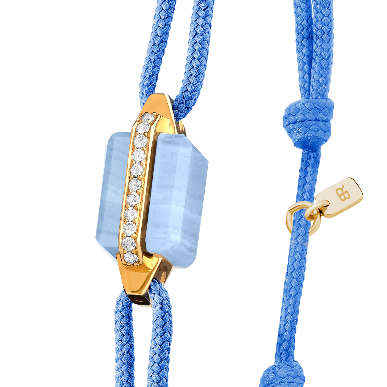 Bracelet or jaune, diamants et calcédoine bleue