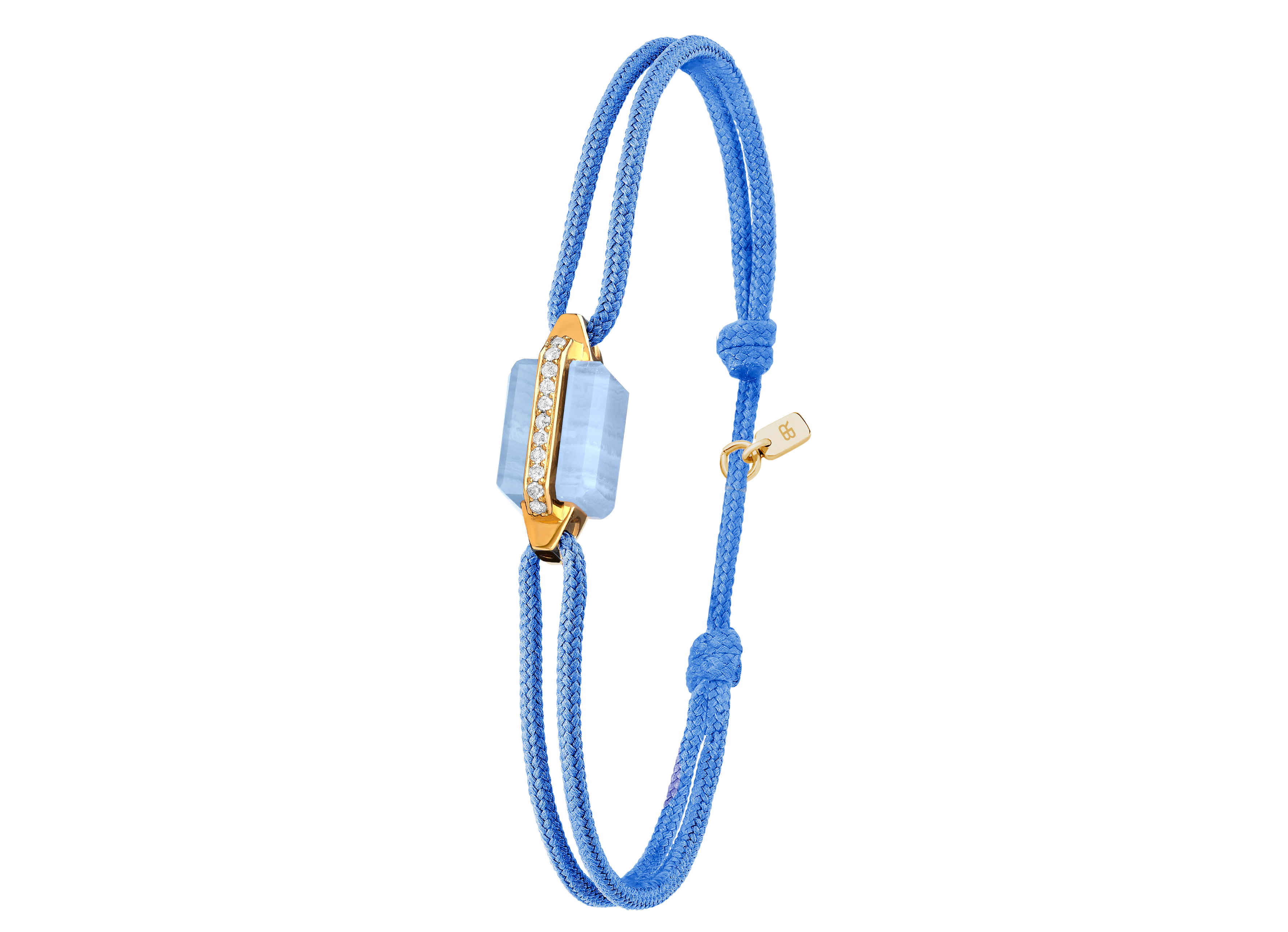Bracelet or jaune, diamants et calcédoine bleue