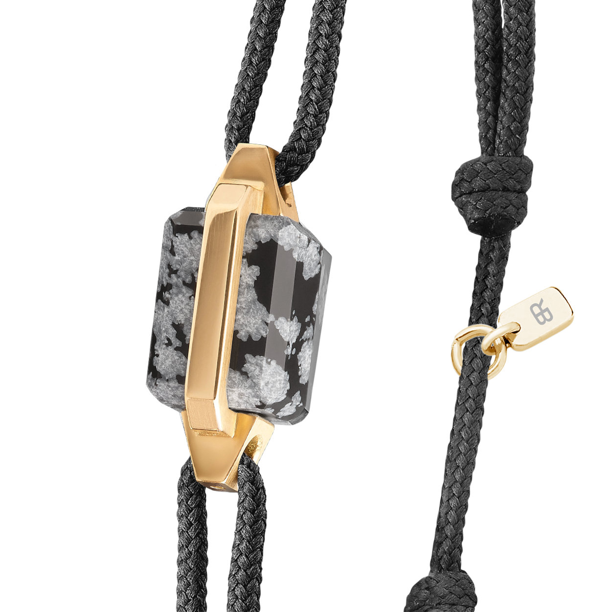 Bracelet or jaune et obsidienne neige