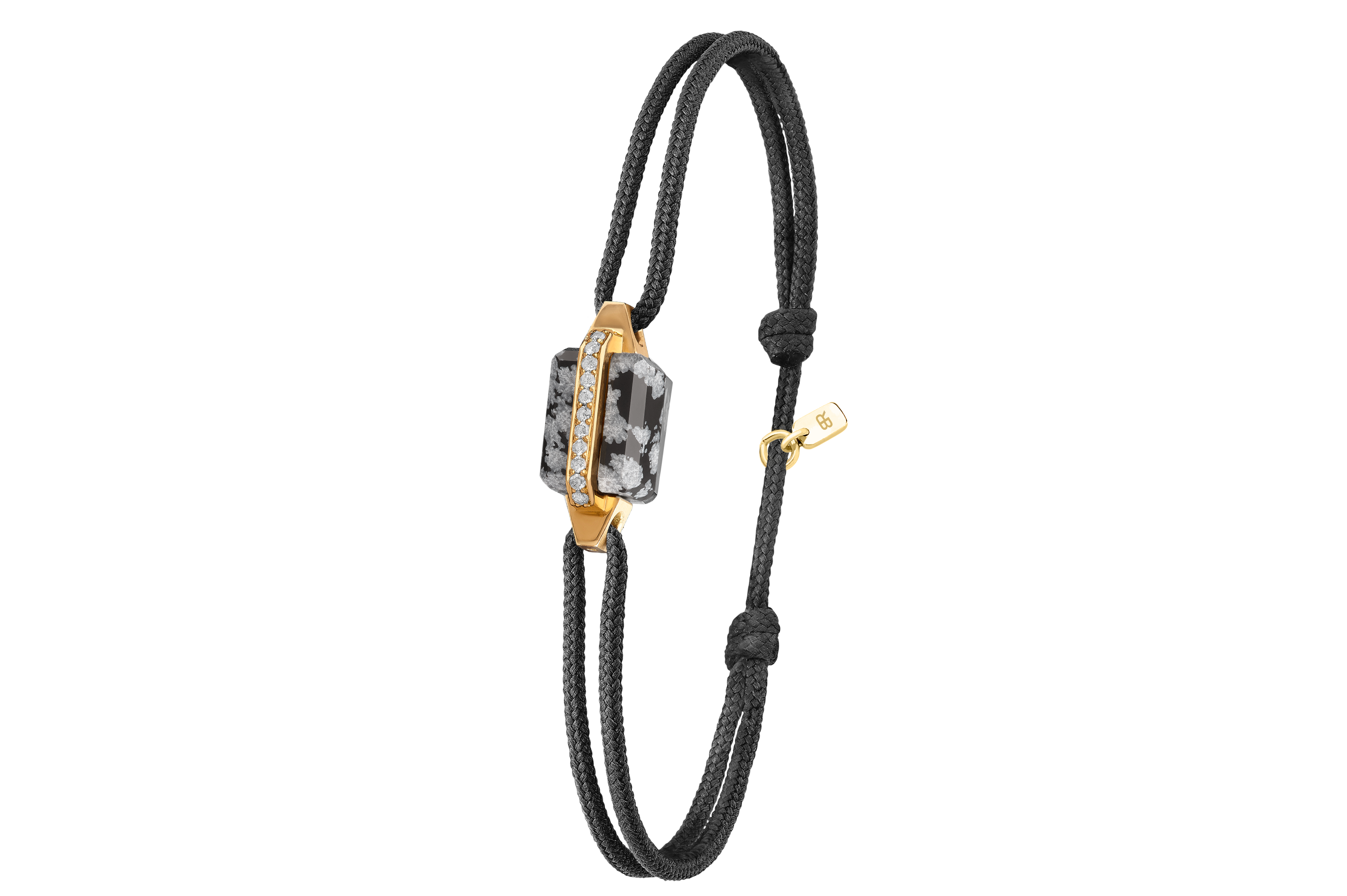 Bracelet or jaune, diamants et obsidienne neige