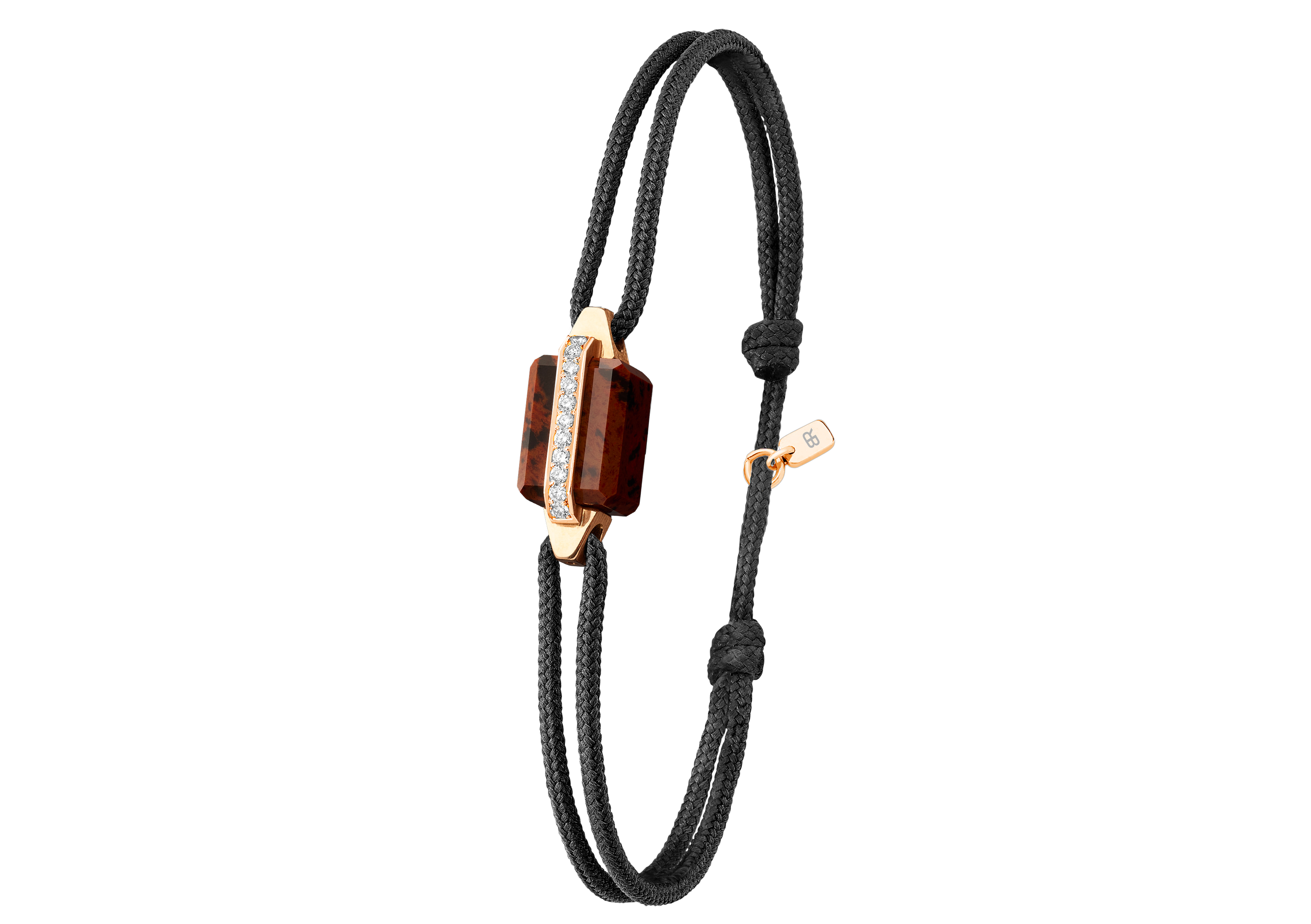 Bracelet or rouge pavé diamants et obsidienne acajou