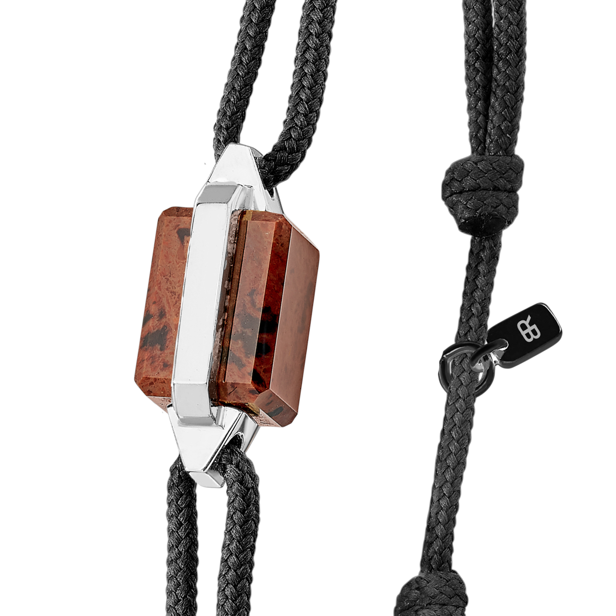 Bracelet acier et obsidienne acajou