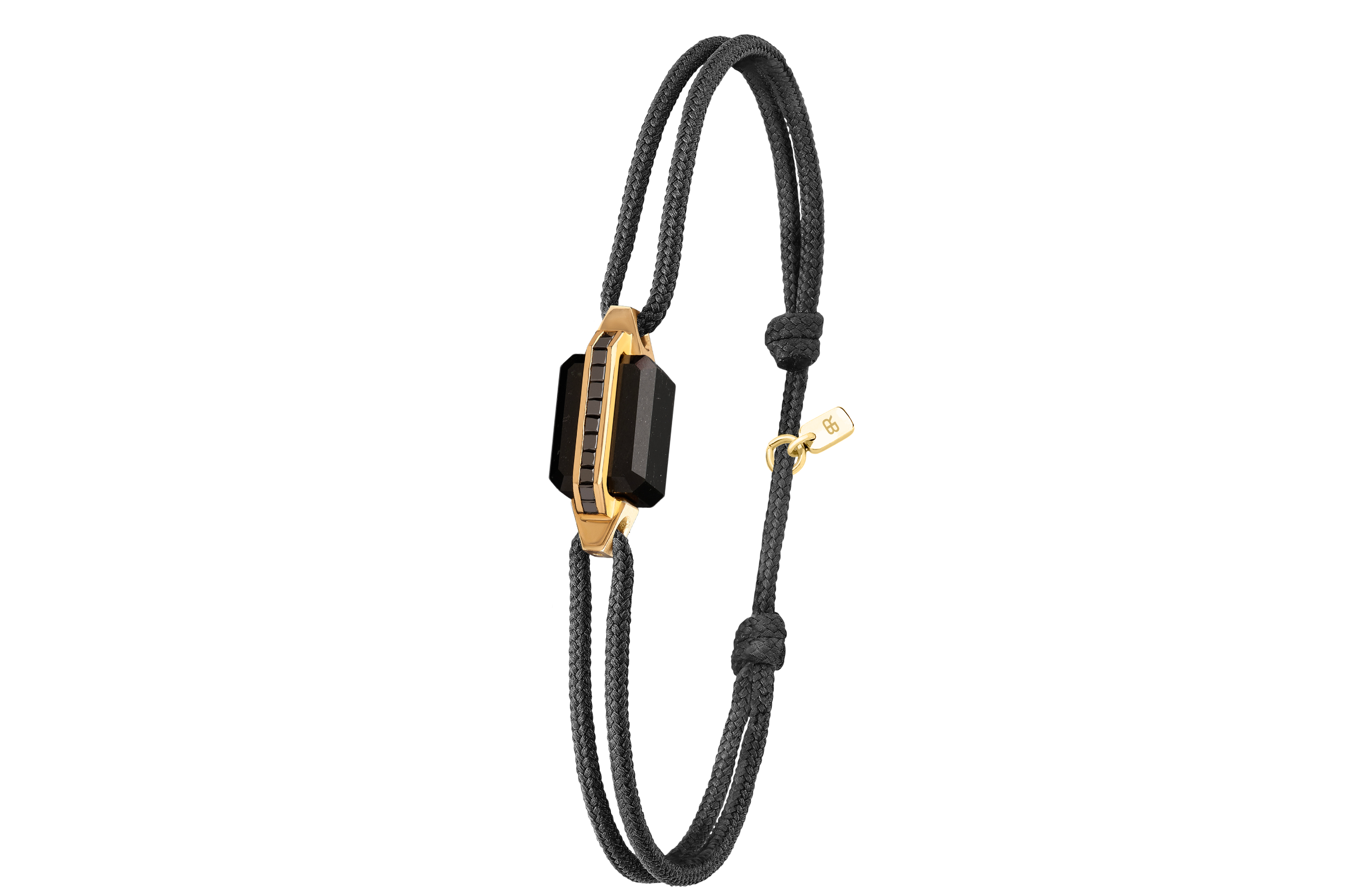 Bracelet or jaune pavé diamants noirs et jade noir